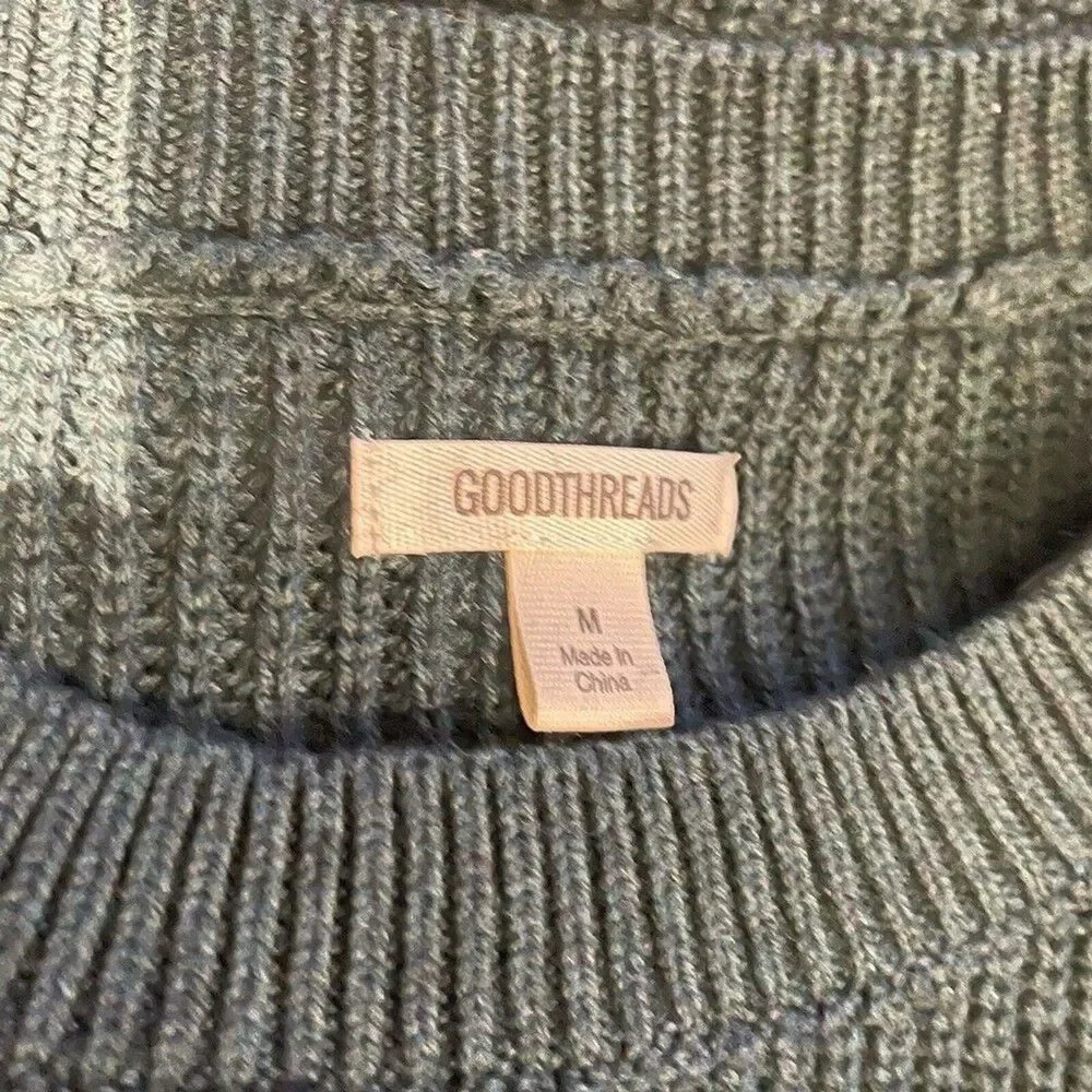 Goodthreads Women’s Size M Knit Sweater Green Cotton Shaker Stitch Round Neck